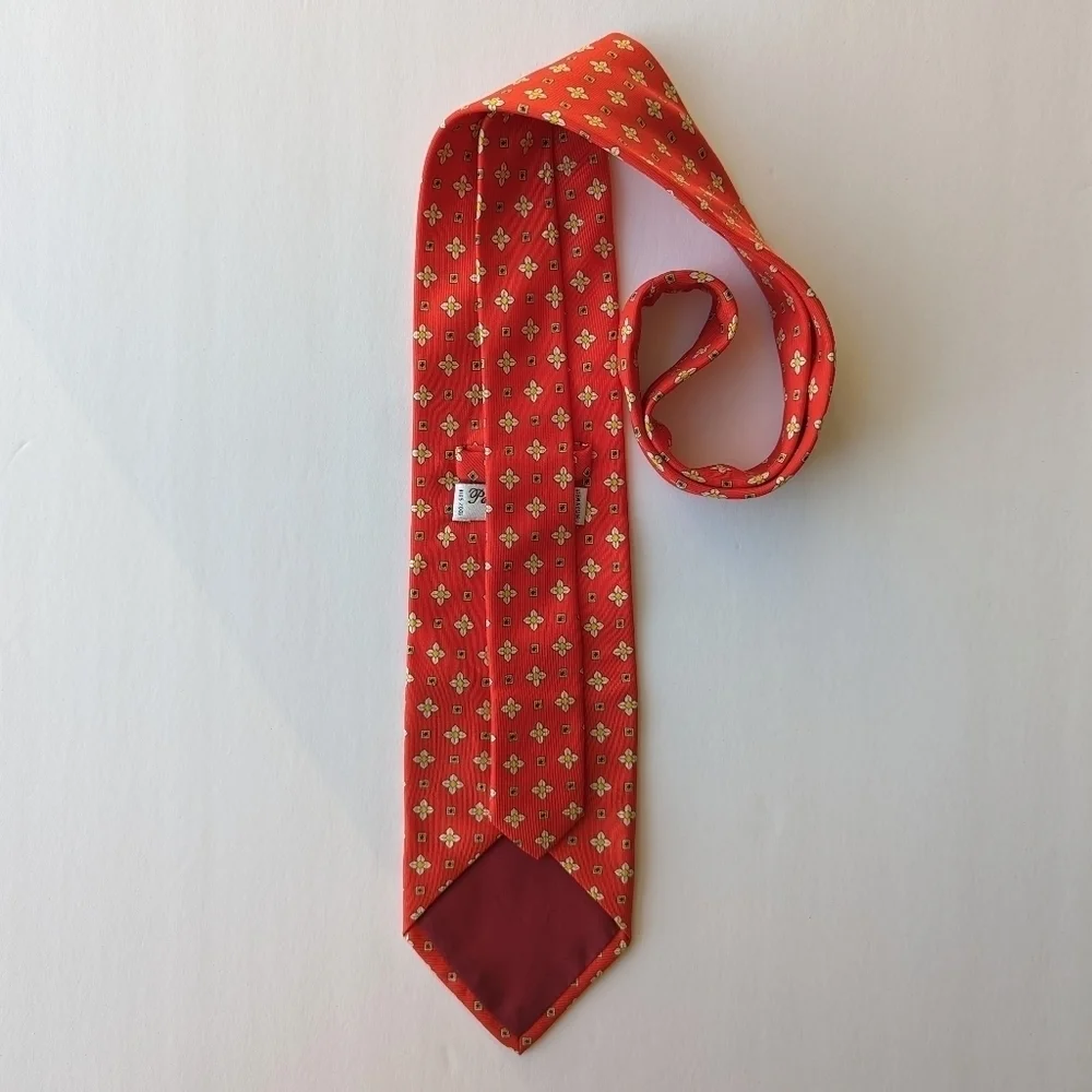 Palais de Doges Ribbed Floral Medallion Silk Tie - Red, Yellow, White 57